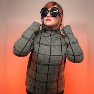 CHRISTIAN SIRIANO / Black & Gray Plaid Sweater / Small / Preppy Goth Office Emo